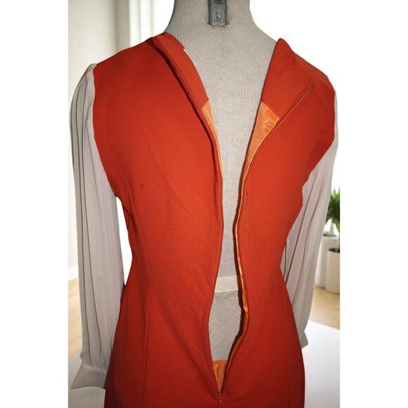 Browns Orange Mini Dress with Sheer Pleated Sleeves – Size M – Mod Retro Lined - Picture 6 of 10